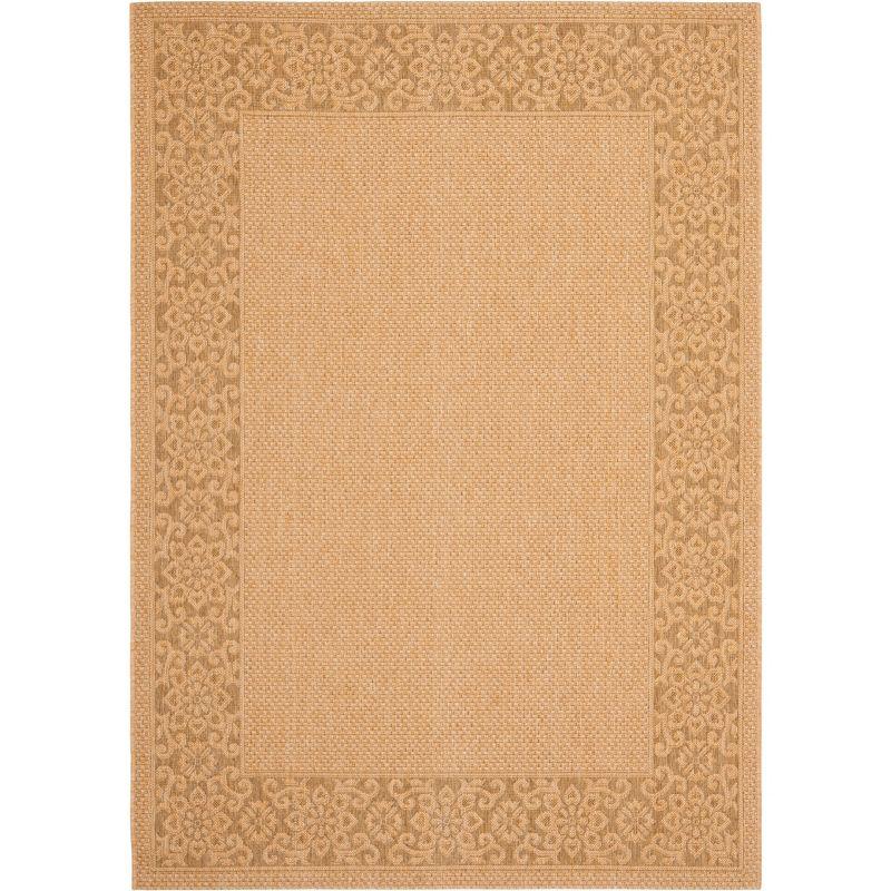 Natural Gold Floral Border Rectangular Outdoor Area Rug