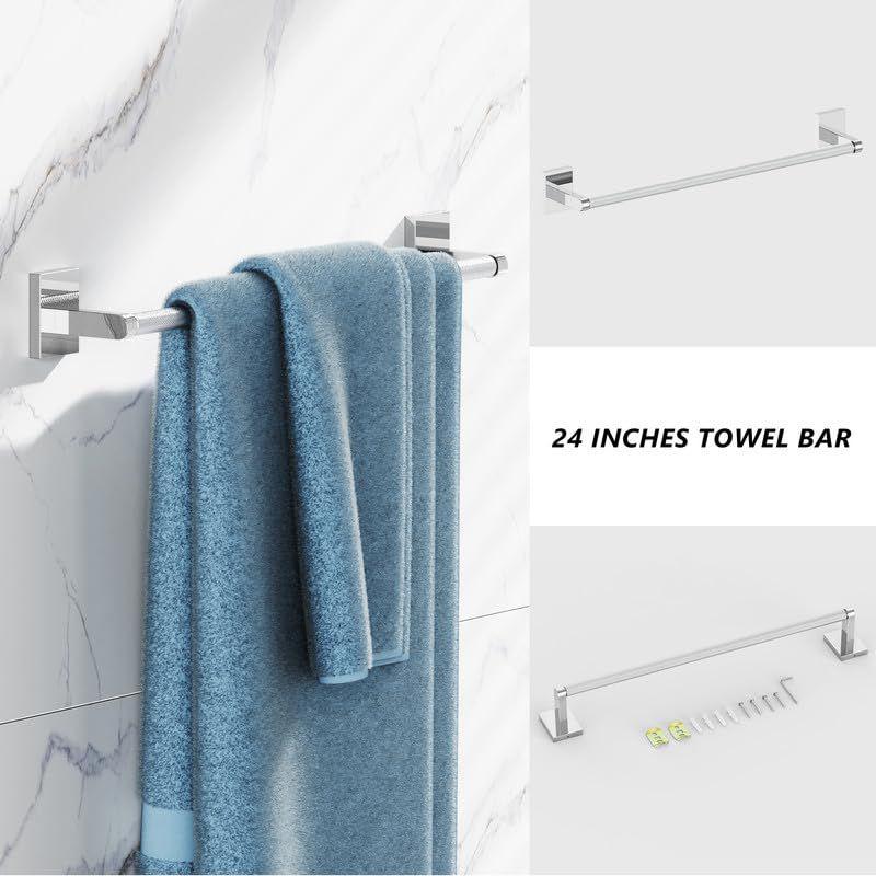 LOVMOR 4-piece Bathroom Hardware Set Including 24" Hand Towel Bars, Toilet Paper Holders, Towel Rings, Robe Towel Hooks