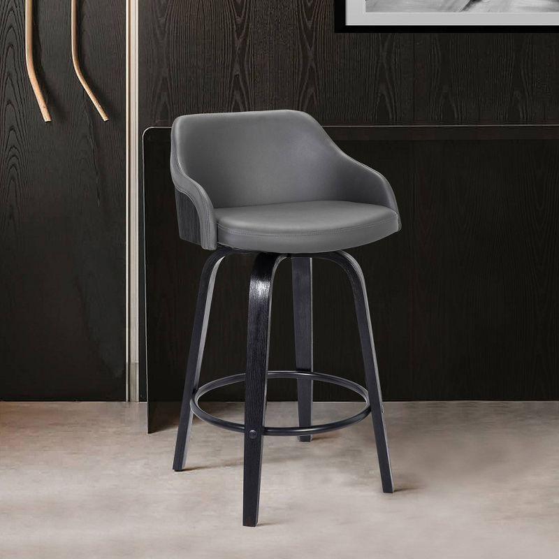 30" Alec Bar Height Swivel Barstool Black/Gray - Armen Living: Contemporary, 360-Degree, Low Back