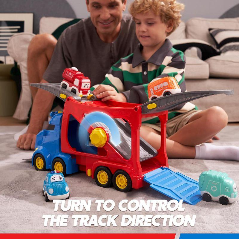 Joyfy 7-in-1 Extra Large City Truck Toys, 17” Big Transport Carrier Truck with Sounds and Lights, Easter Birthday Gifts for Boys Girls 3+ Years Old