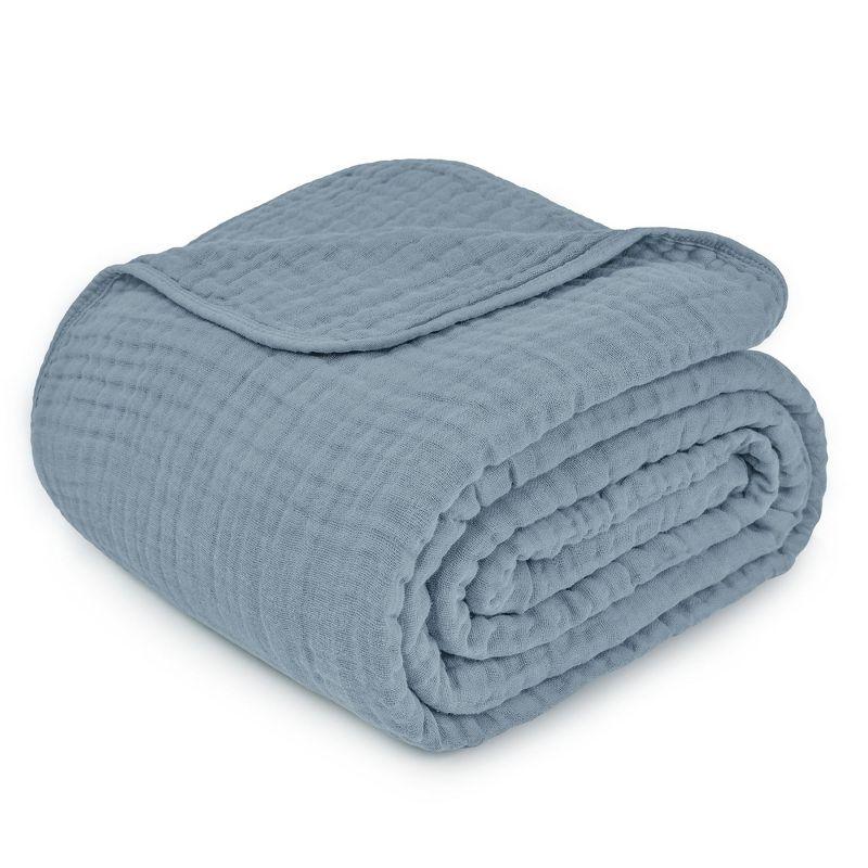 Twin Blue Muslin Cotton Reversible Throw Blanket