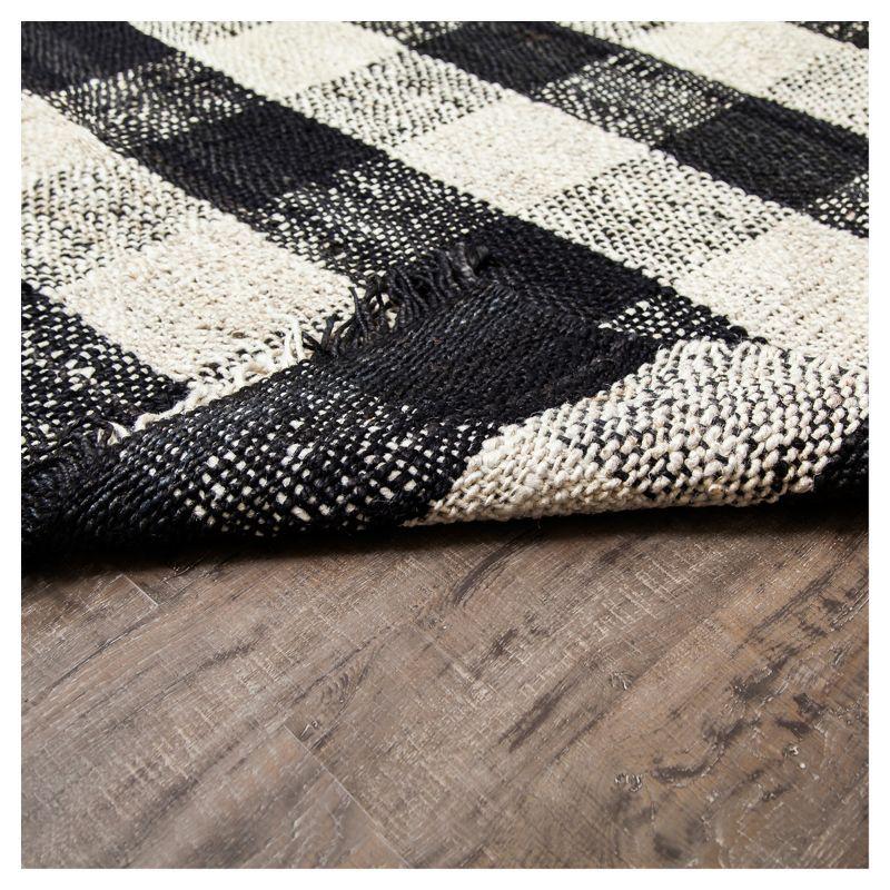 Black Check Loomed Area Rug 5'X7' - Anji Mountain: Handmade Jute Flatweave, Farmhouse Style, Fair Trade Certified