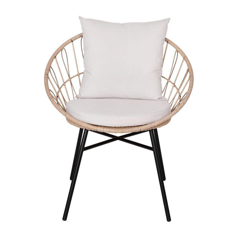 Flash Furniture Devon Set of 2 Indoor/Outdoor Modern Papasan Patio Chairs, Rope with Tan Finish PE Wicker Rattan and Light Gray Cushions