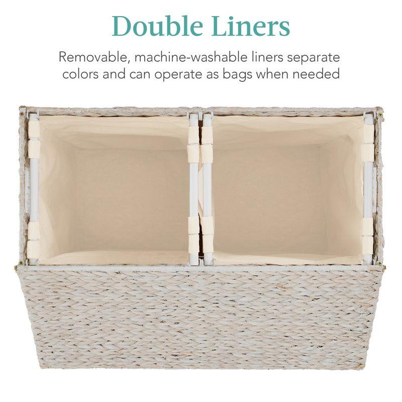 Best Choice Products Large Natural Water Hyacinth Double Laundry Hamper Basket w/ 2 Liner Bags, Handles