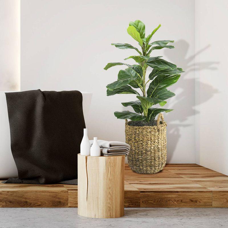 LCG Florals 30" x 16" Artificial Fig Plant in Basket with Handles: Indoor Faux Floor Plant, Polyester, Wicker Basket