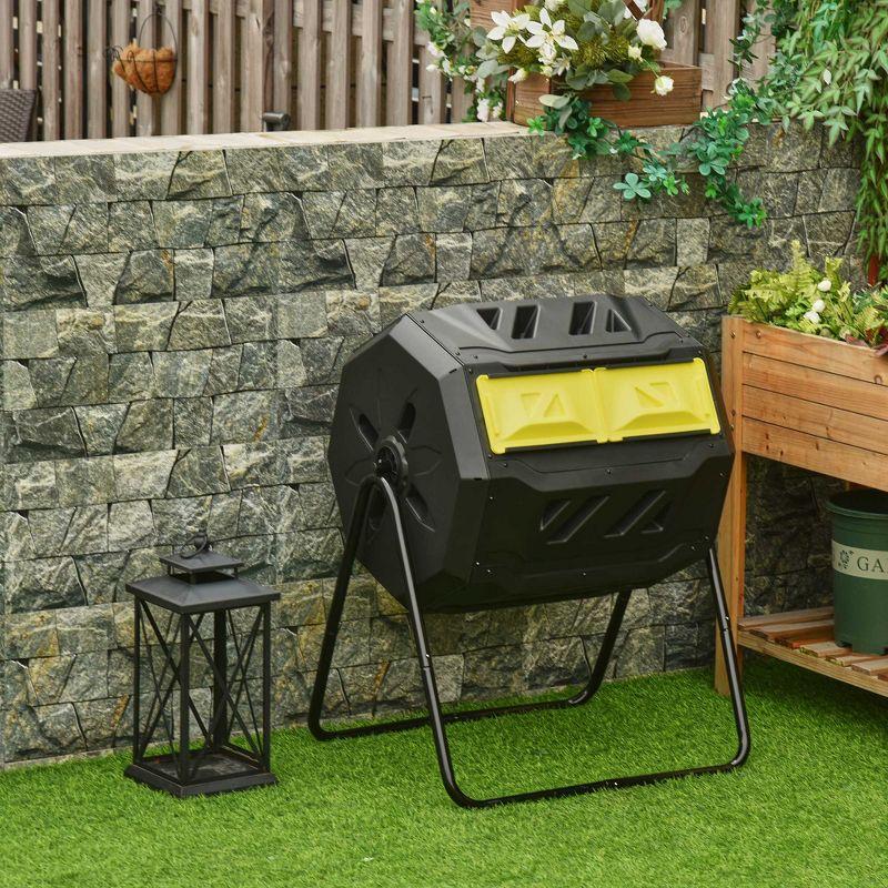 Outsunny Tumbling Compost Bin Outdoor 360° Dual Chamber Rotating Composter 43 Gallon