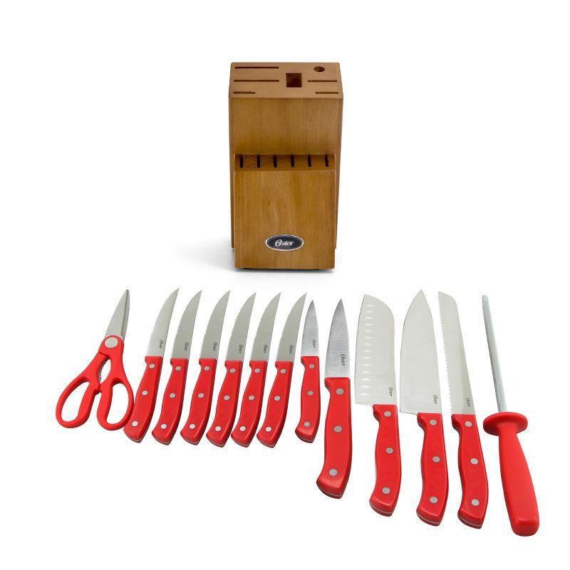 Evansville 14-Piece Stainless Steel Cutlery Set with Turquoise Handles and Wood Block