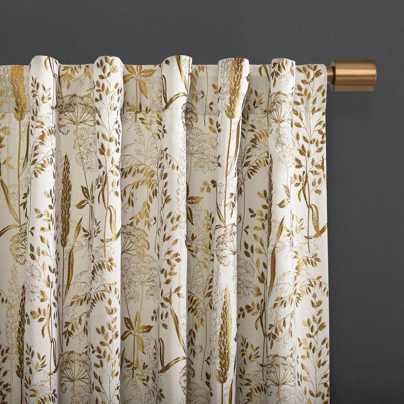 Gold Floral Blackout Pleated Polyester Curtain Panel