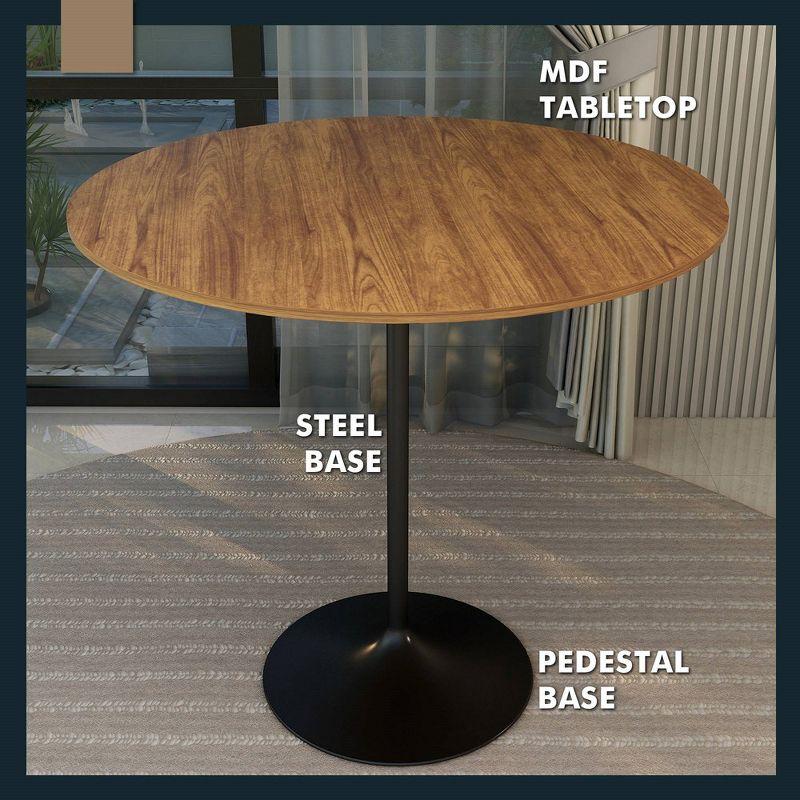 LeisureMod 48" Round Bar Height Dining Table with MDF Top and Black Stainless Steel Pedestal Base Verve Collection