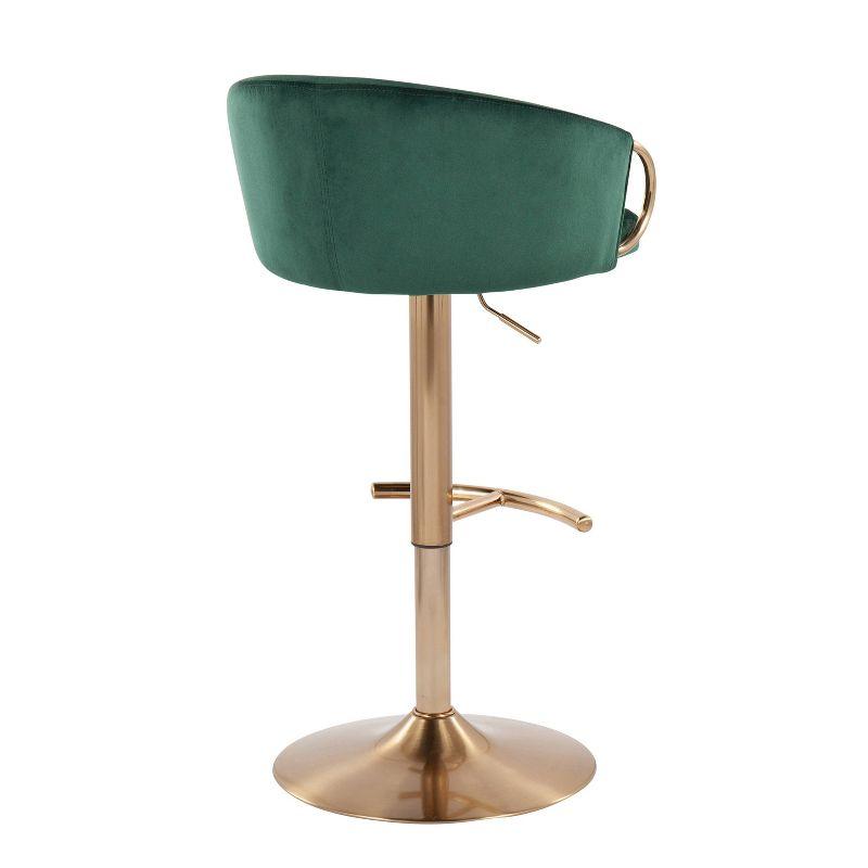 Set of 2 Claire Adjustable Barstools Gold/Green - LumiSource: Chic Velvet, Metal Base, Swivel, Footrest