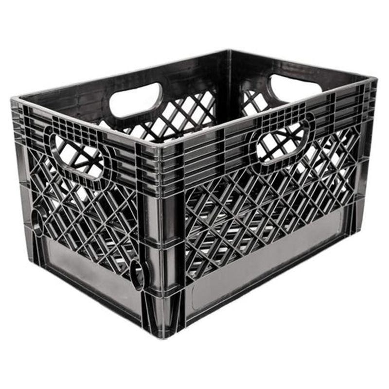 Heavy Duty Black Stackable Storage Crate with Handles, 3 Pack