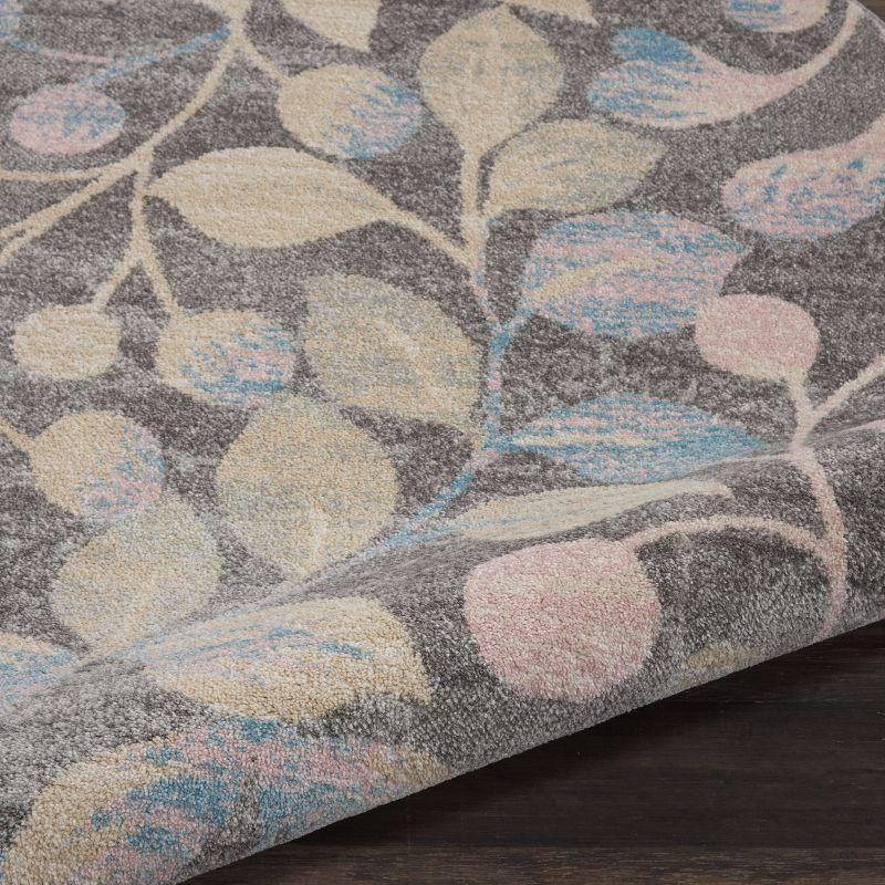 Nourison Tranquil 5'3" X ROUND (5' Round) Grey/Beige Area Rug Contemporary Botanical Vine and Bloom by Nourison