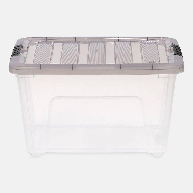 IRIS 32qt Stack and Pull Plastic Storage Bin: Clear & Gray, Stackable, Portable, Latch Closure, Built-In Handles