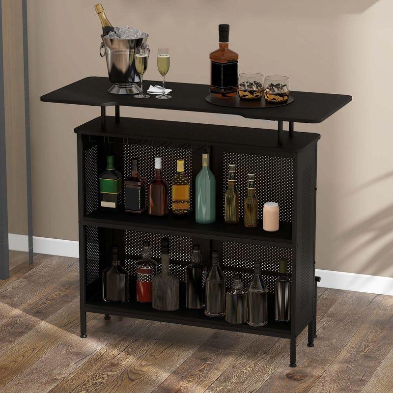 Costway 4-Tier Metal Home Bar Unit Liquor Bar Table with Storage Shelves & 6 Glass Holders