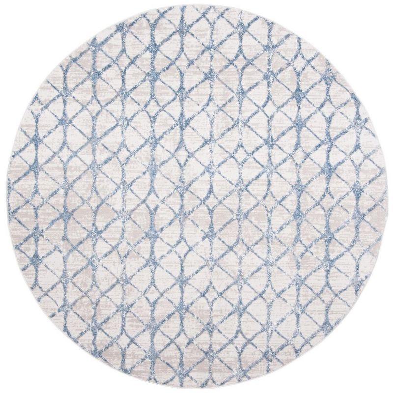 Amelia Grey and Blue Round Geometric Synthetic Rug