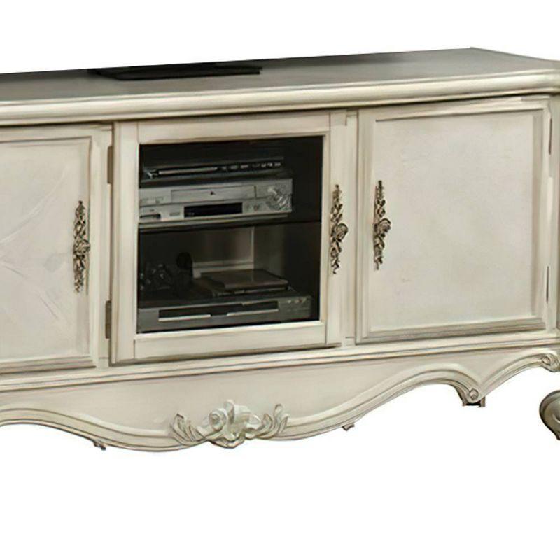 Versailles Antique Platinum 74" TV Console with Carved Accents