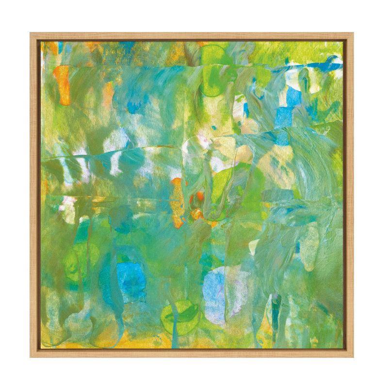 22" x 22" Colorful Abstract Canvas Art in Natural Frame