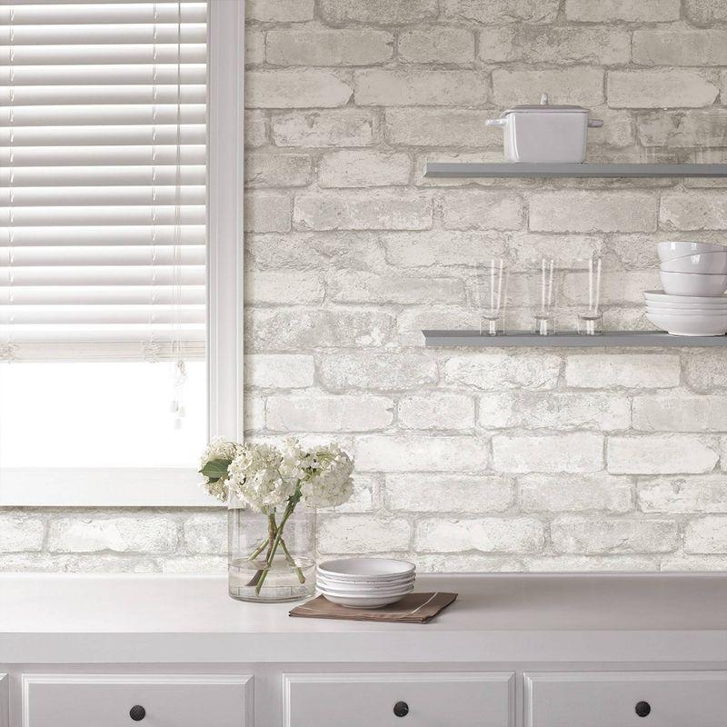 NuWallpaper Brick Peel & Stick Wallpaper White/Gray: Modern Brick Design, Self-Adhesive, Washable, 30.75 Sq Ft Coverage
