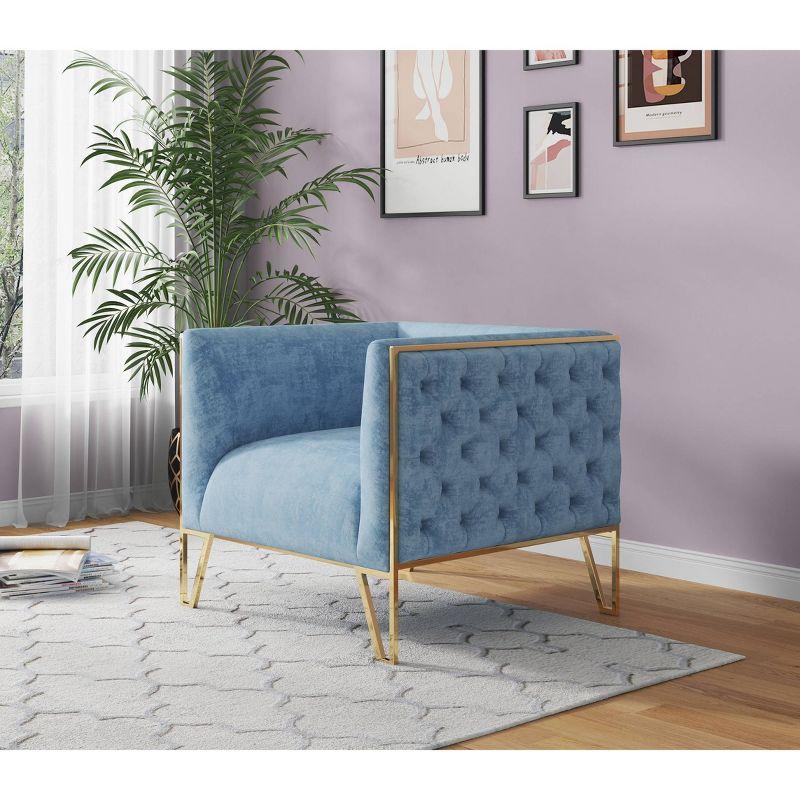 Set of 2 Vector Velvet Accent Chairs Ocean Blue - Manhattan Comfort: Plush, Tufted, No Assembly Required