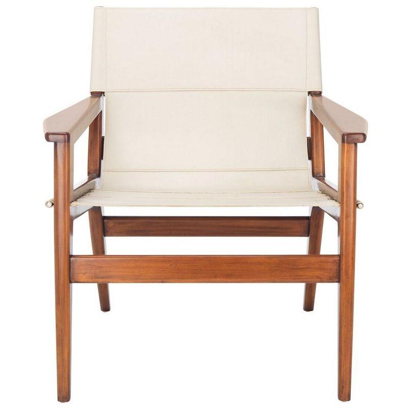 Culkin White Leather and Mahogany Wood Sling Chair