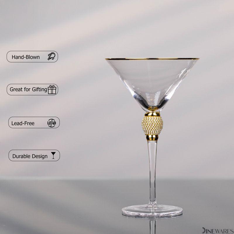 Dinewares Clear Stem Crystal Martini Glasses with Rim and Diamond-like Rhinestones, Elegant 10oz Glassware Set for Cosmopolitan Vodka, Gold Set of 4
