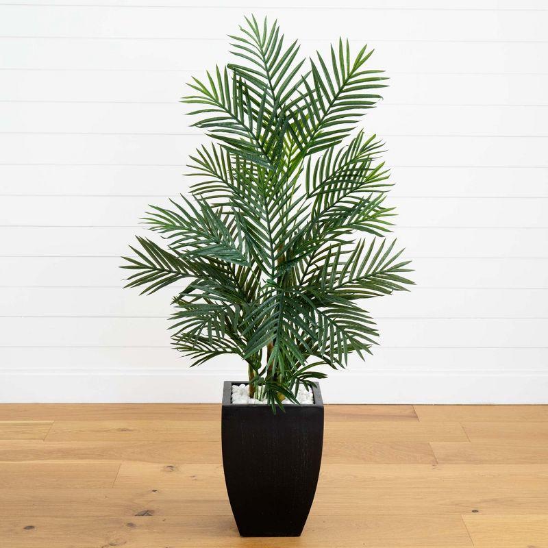 4.5-Foot Green Palm Tree in Black Planter with White Rocks