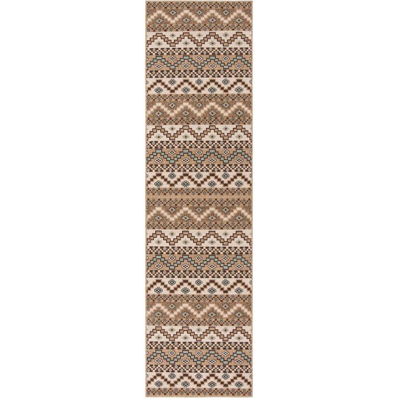 Easy Care Cream & Brown Floral Synthetic Indoor/Outdoor Rug