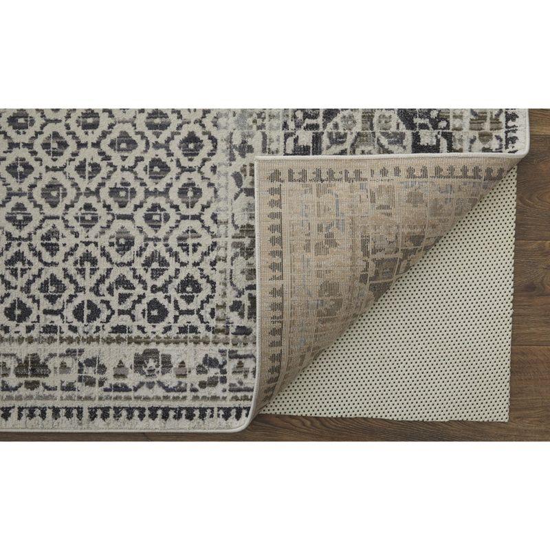 Ivory and Beige Easy-Care Synthetic Rectangular Rug