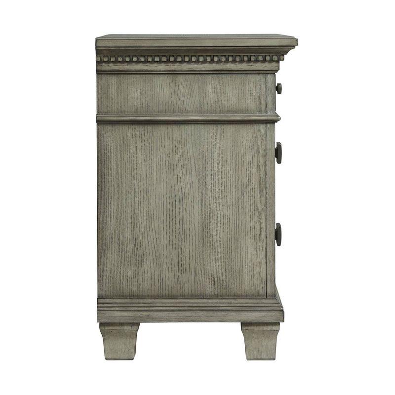 Gray 3-Drawer Nightstand with USB and Dark Knobs