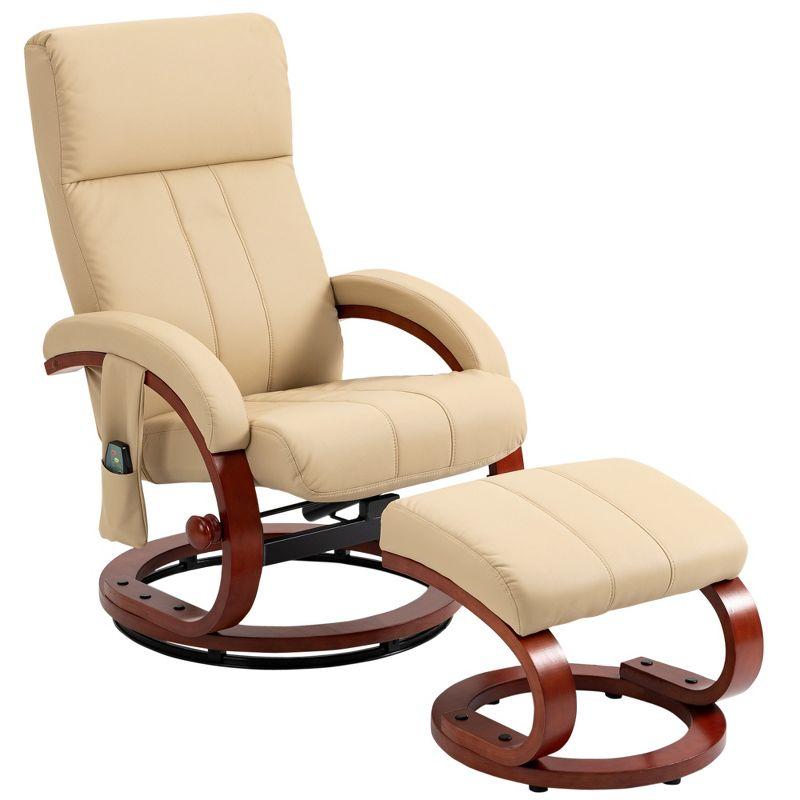 HOMCOM Recliner Chair with Ottoman, Electric Faux Leather Swivel Reclining Chair with 10 Vibration Points, 5 Massage Mode, Remote Control