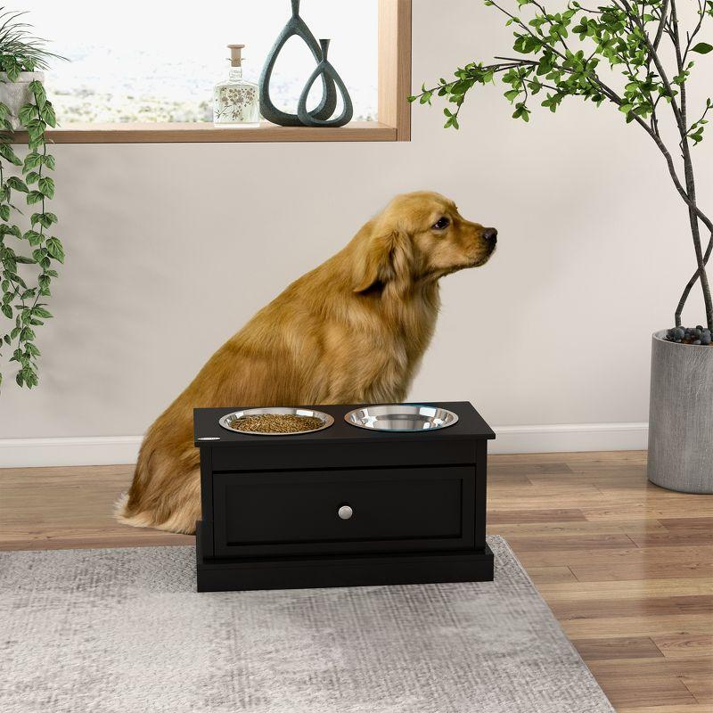 PawHut Large Elevated Dog Bowls with Storage Drawer Containing 11L Capacity, Raised Dog Bowl Stand Pet Food Bowl Dog Feeding Station