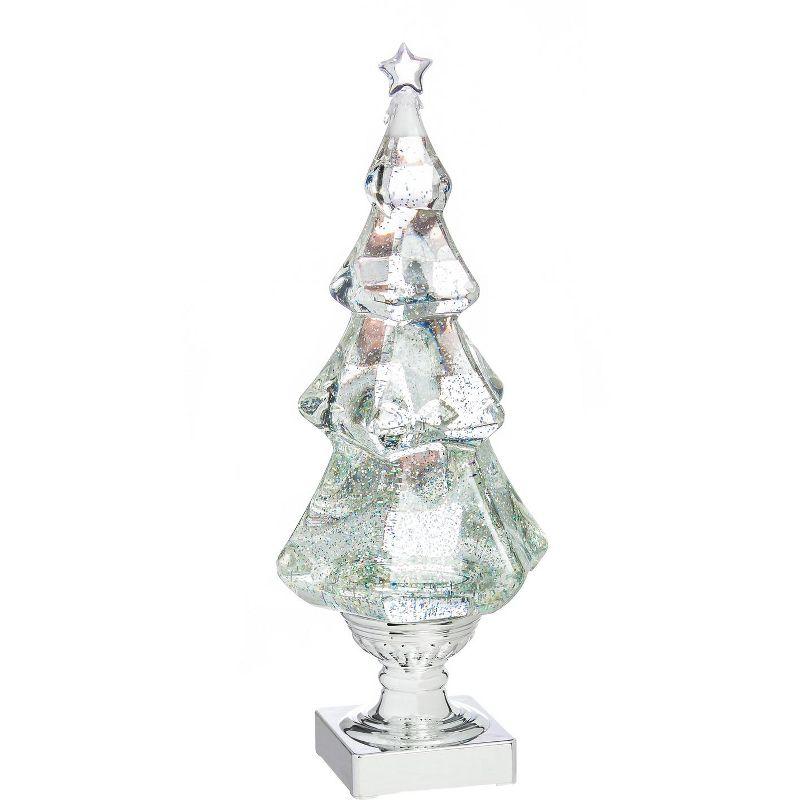 14-Inch Silver LED Liquid Motion Glitter Christmas Tree Table Decor