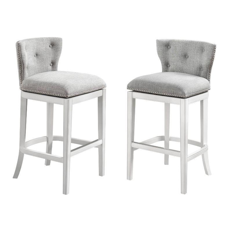 Alaterre Furniture Set of 2 Miranda Swivel Bar Height Stools White: Rubberwood Frame, Polyester Upholstery, Fixed Seat Height 30.75"