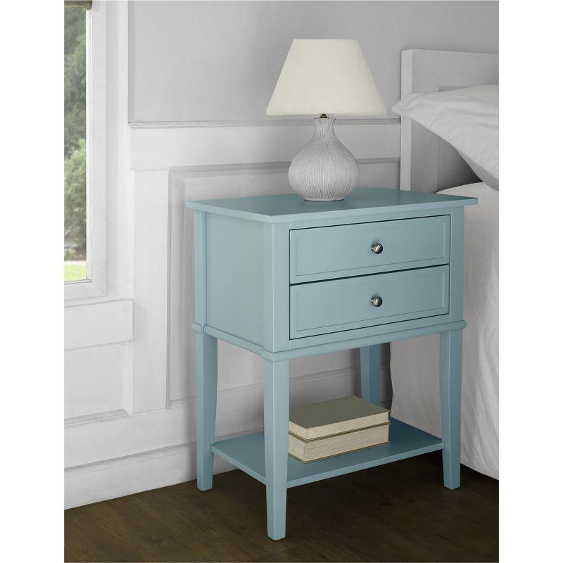 Franklin Blue Wood 2-Drawer Accent Table with Lower Shelf