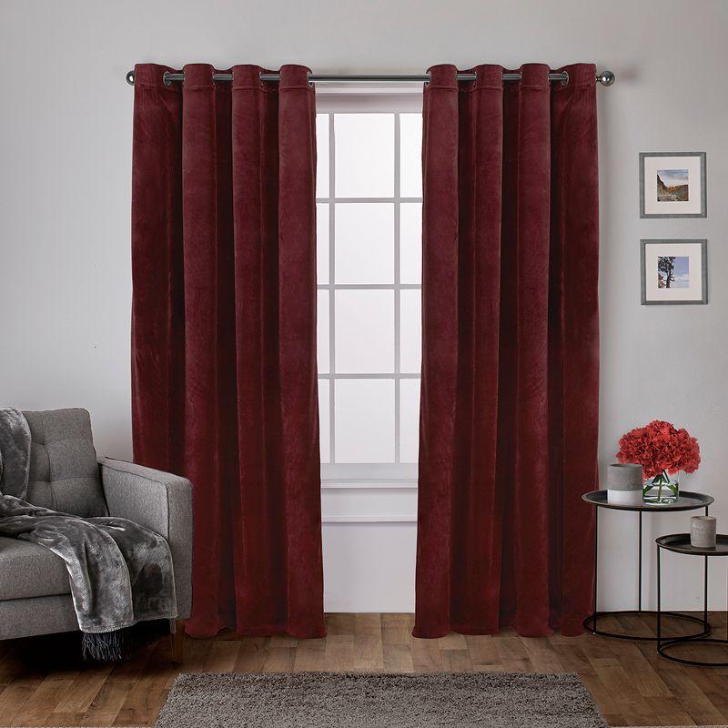 Set of 2 96"x54" Velvet Heavyweight Grommet Top Window Curtain Panel Burgundy Red: Light Filtering, Polyester