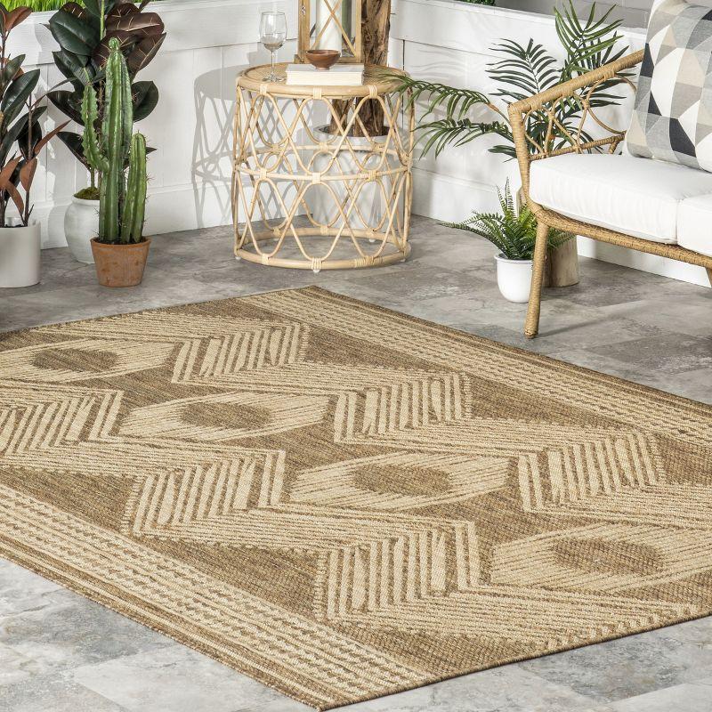 nuLOOM 10' x 12' Outdoor Geometric Area Rug, Stain Resistant, Weather Resistant, High Traffic, Patio, Balcony, Outside, Ranya Light Brown