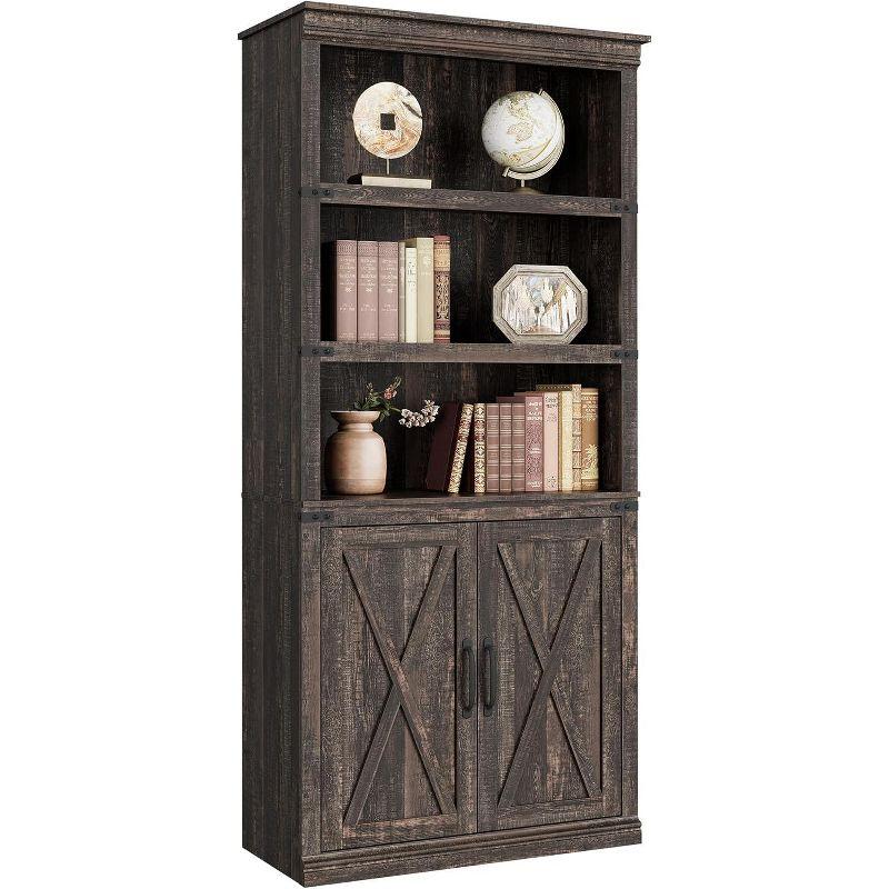 5-Tier Wooden Bookshelves with Cabinet Doors and Bookcases with Doors Floor Bookshelves and Office Storage Cabinets