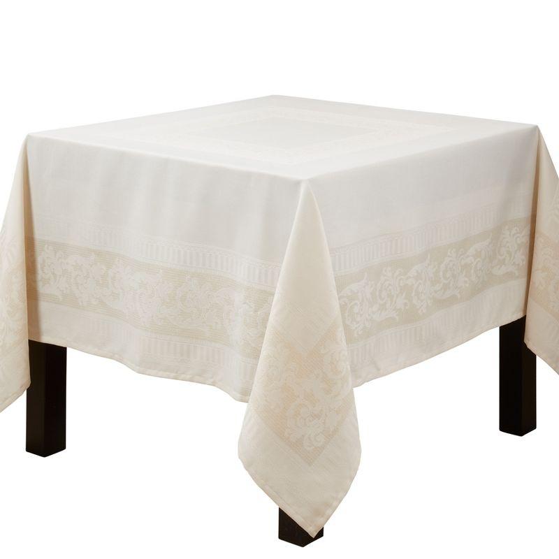 Elegant Ivory Jacquard Floral Square Tablecloth