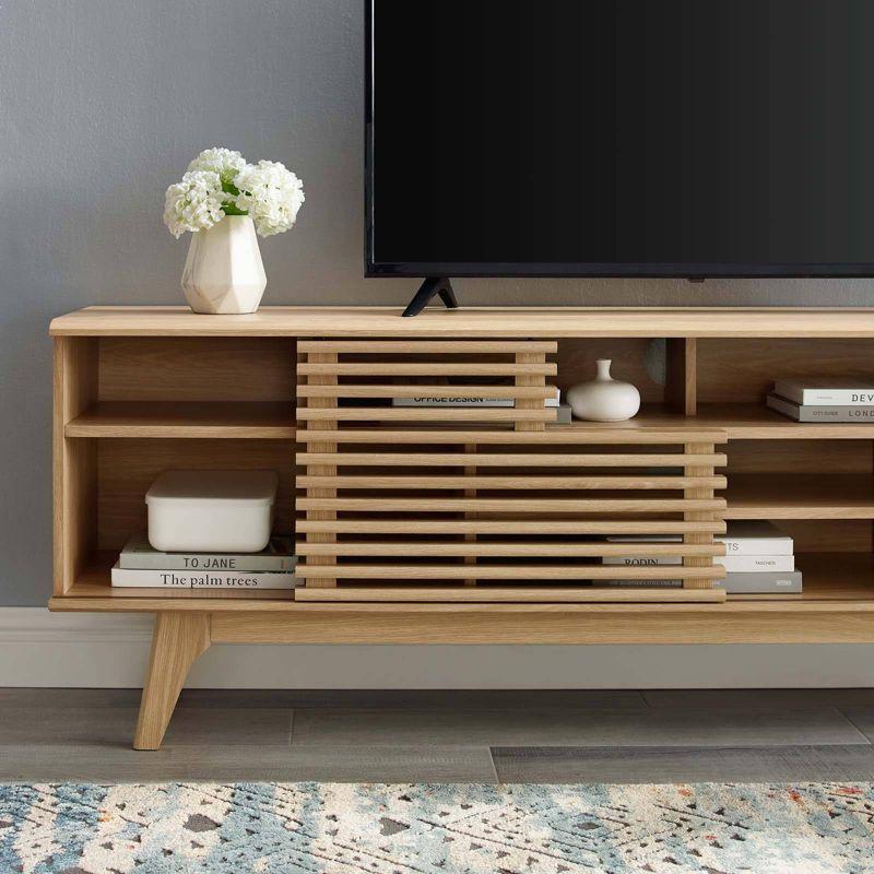 Render Media Console TV Stand for TVs up to 80" Brown - Modway: Mid-Century Modern, Adjustable Shelves, Cable Management