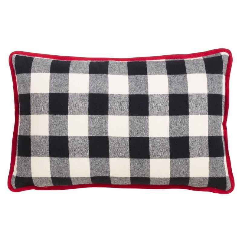 12"x20" Buffalo Plaid Joy Poly Filled Throw Pillow Black - Saro Lifestyle: Cotton Blend, Zippered, Indoor/Outdoor Use