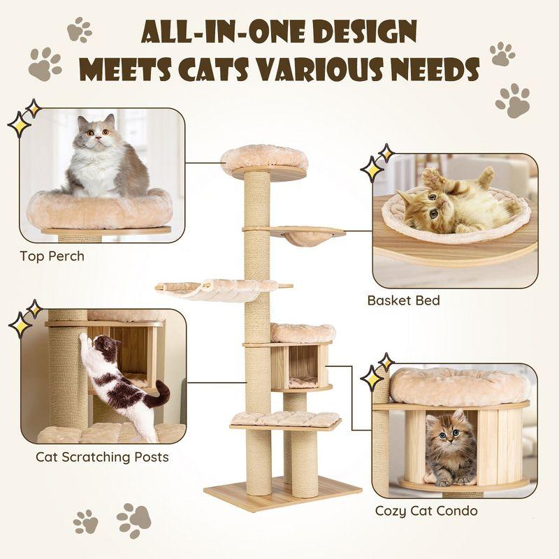 Tangkula 75" Modern Cat Tree Multi-Level Large Cat Tower w/ Hammocks Beige