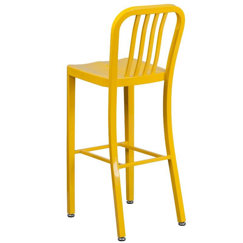 30'' Yellow Metal Indoor-Outdoor Barstool with Slat Back