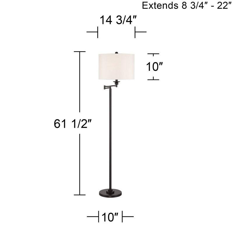 Bronze Adjustable Floor Lamp with White Linen Drum Shade