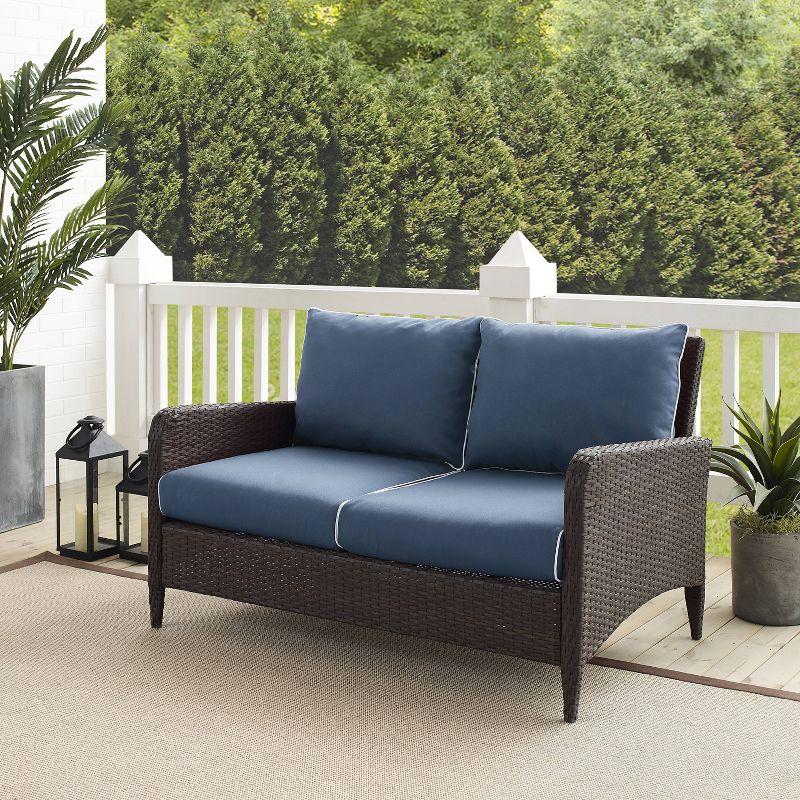 Kiawah Blue Wicker and Steel Outdoor Loveseat