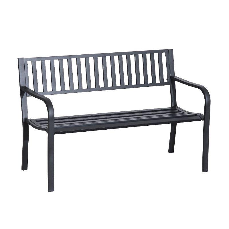 Outsunny 50" Black Slatted Steel Outdoor Garden Bench