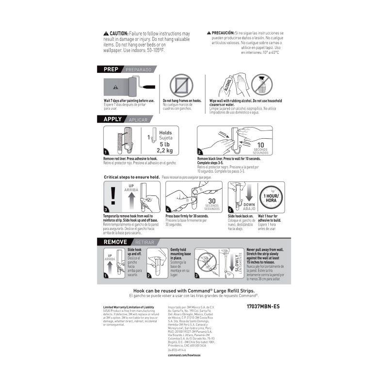 Command Large Sized Decorative Hook Brushed Nickel: Wall Hooks, Plastic, Painted Finish, 5 lb Capacity, Silver