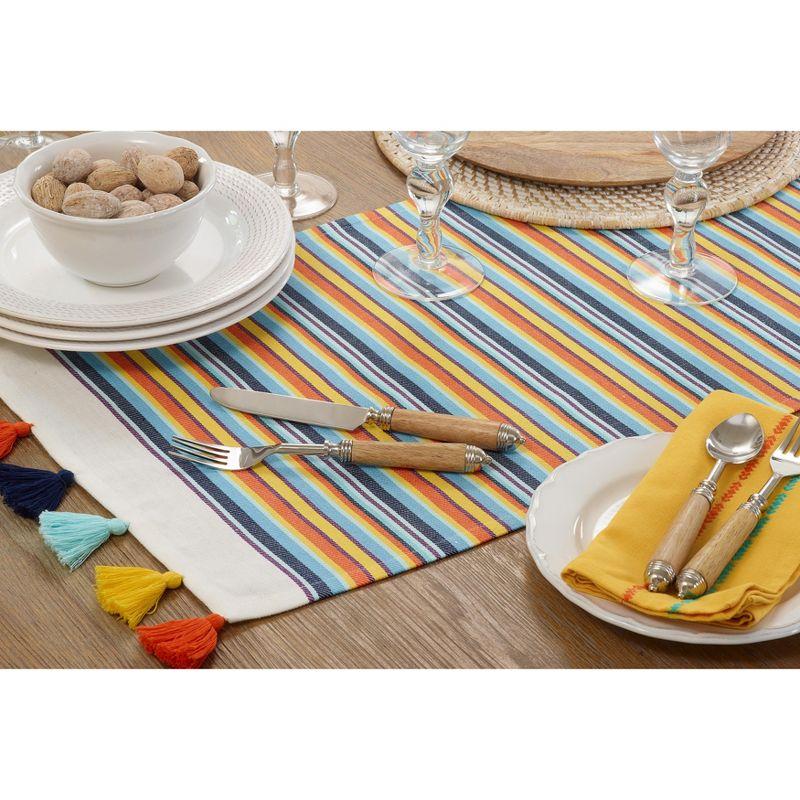 Colorful Cotton Fiesta Stripe Table Runner with Tassels