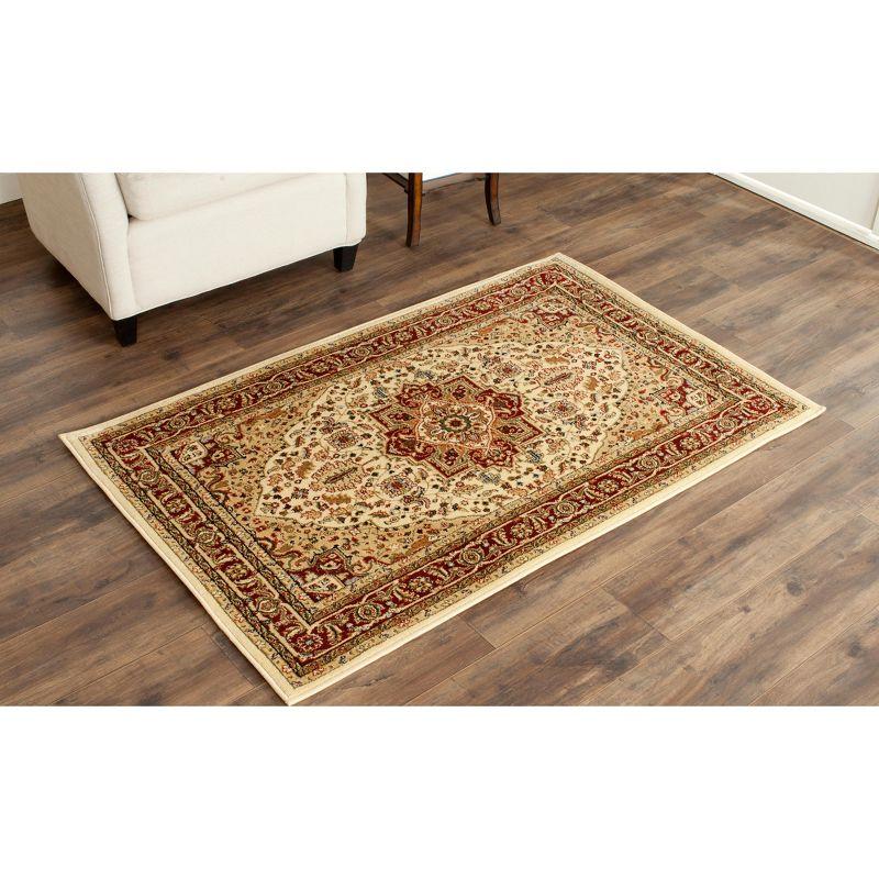 Ivory and Red Floral Safavid Style Rectangular Area Rug