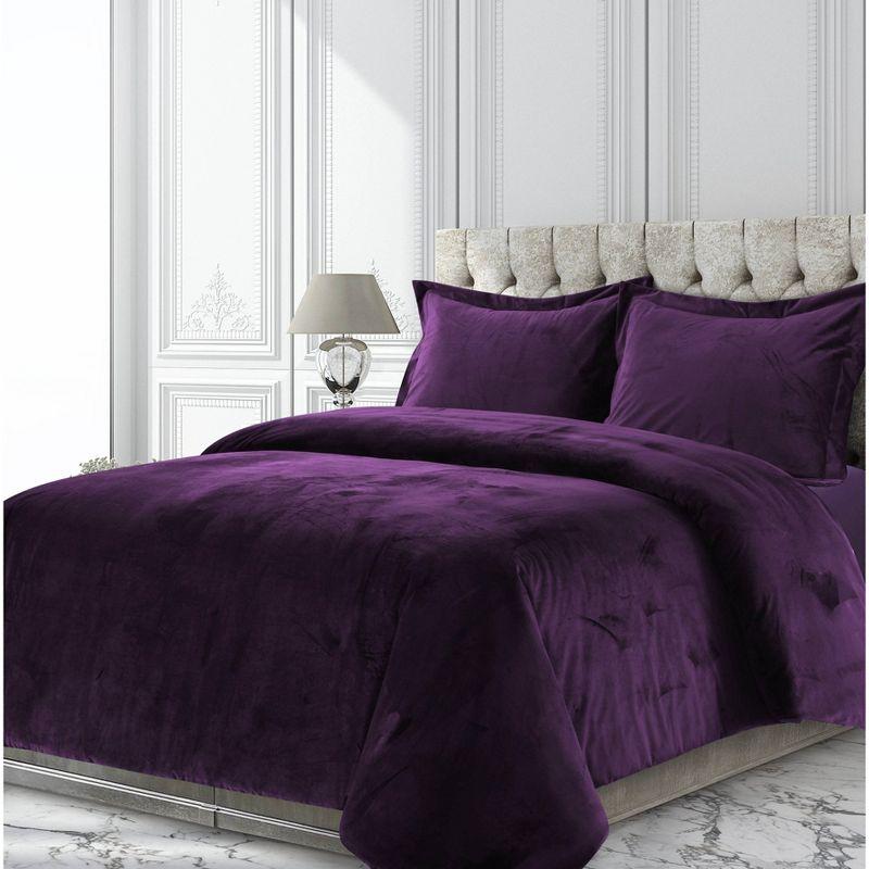 3pc Queen Venice Velvet Oversized Solid Duet Set Purple - Tribeca Living: Luxurious Polyester, Reversible, OEKO-TEX Certified
