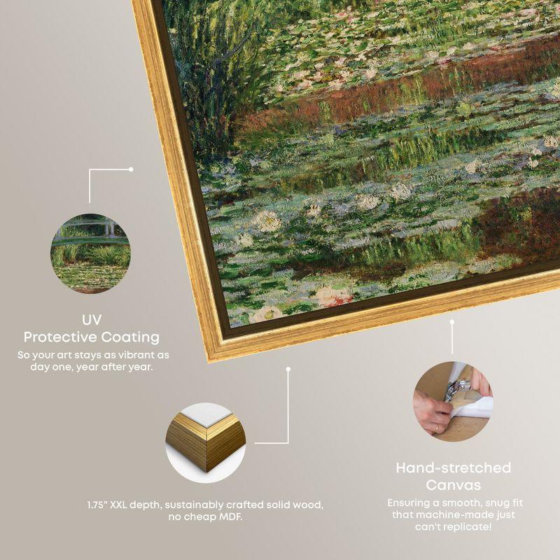 Monet - The Japanese Footbridge and the Water Lily Pool Giverny Canvas Impressionism Wall Art by Art Remedy, Gold Frame, 40" x 40"